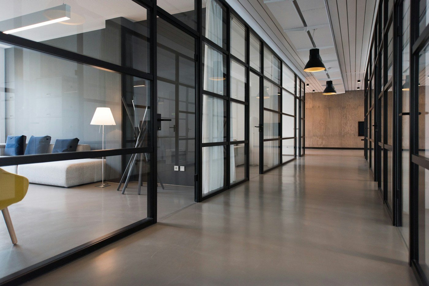 Professional workspace with meeting areas